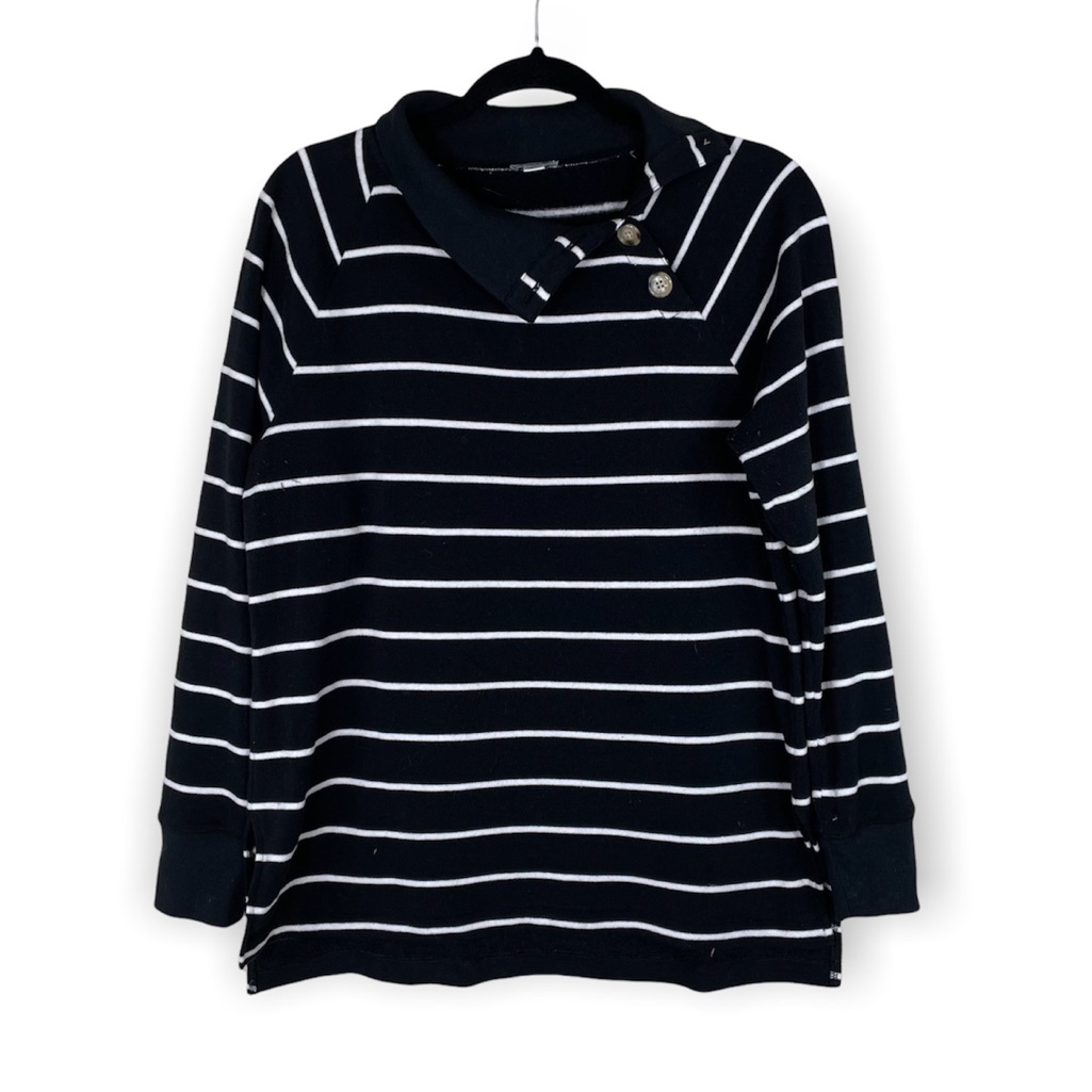 J Crew Stripe Fold Over Collar Sweater